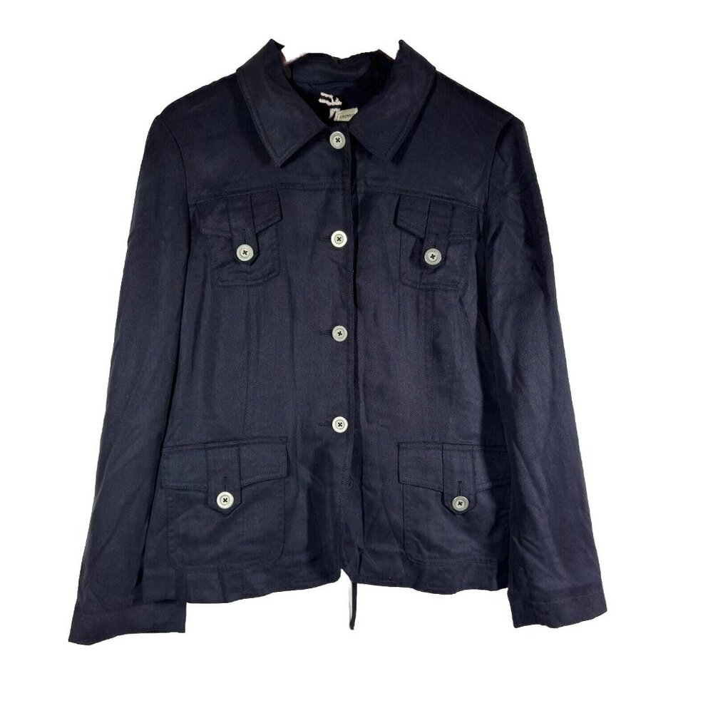 Cremieux Jacket‎ Women’s Size 12 Dark Blue Tailored Stretch Denim Pockets NEW